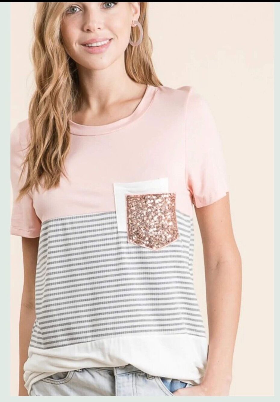 Lovely Melody Glitz and Glam Top with sequin pocket accent - Size S